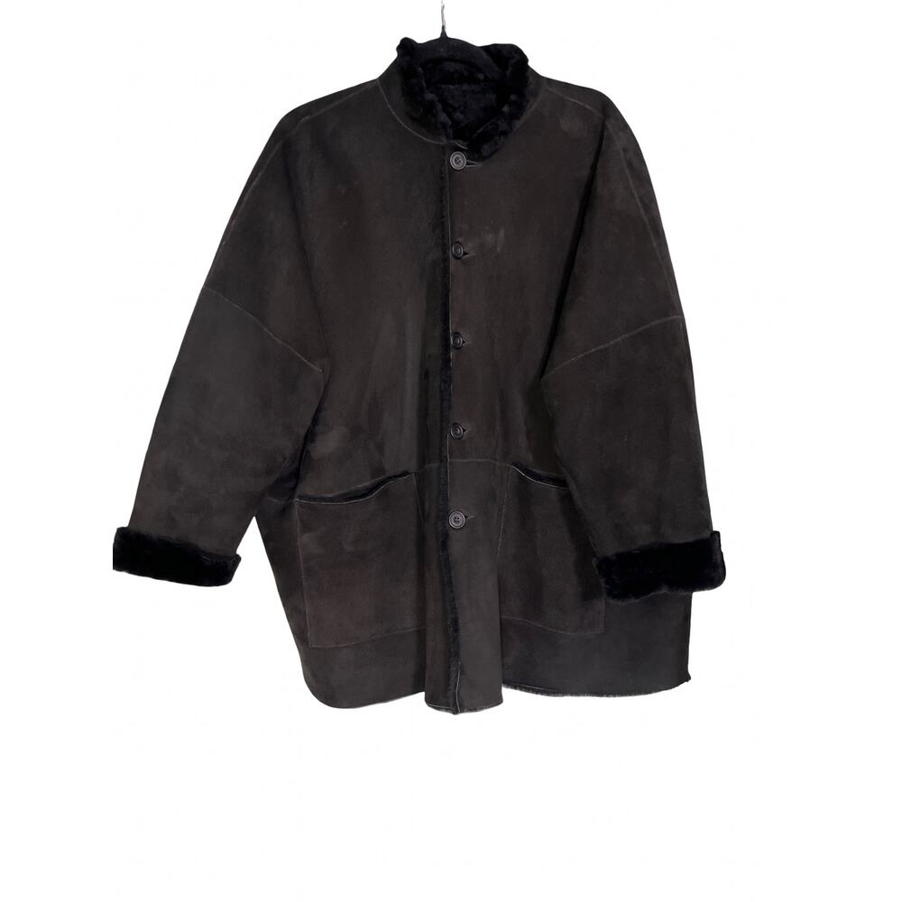 Eskandar Black Suede Shearling Lined Coat EUC Size 0 Luxe Outerwear